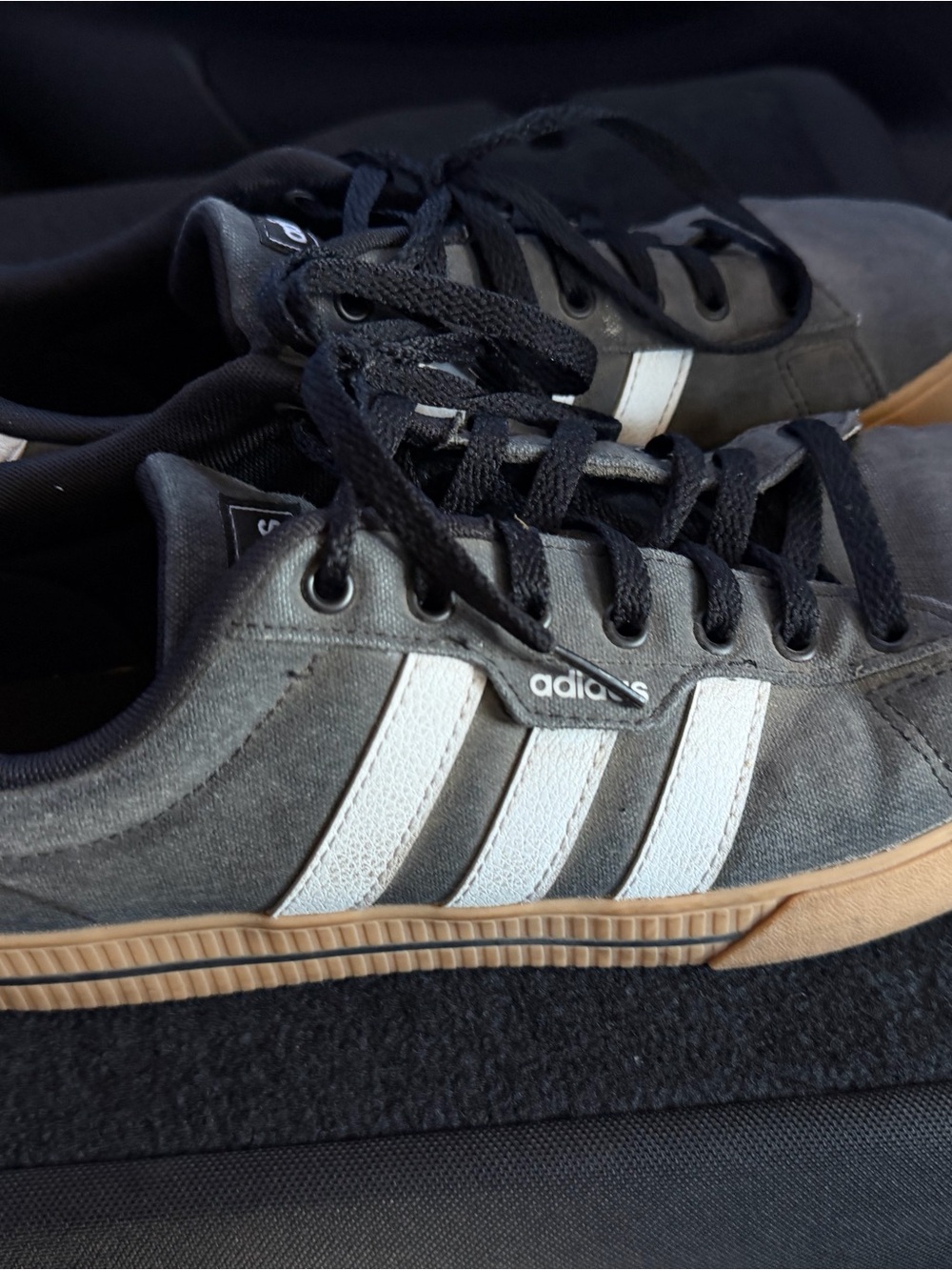 adidas Men’s Gray Suede Sneakers with White Stripes and Gum Sole